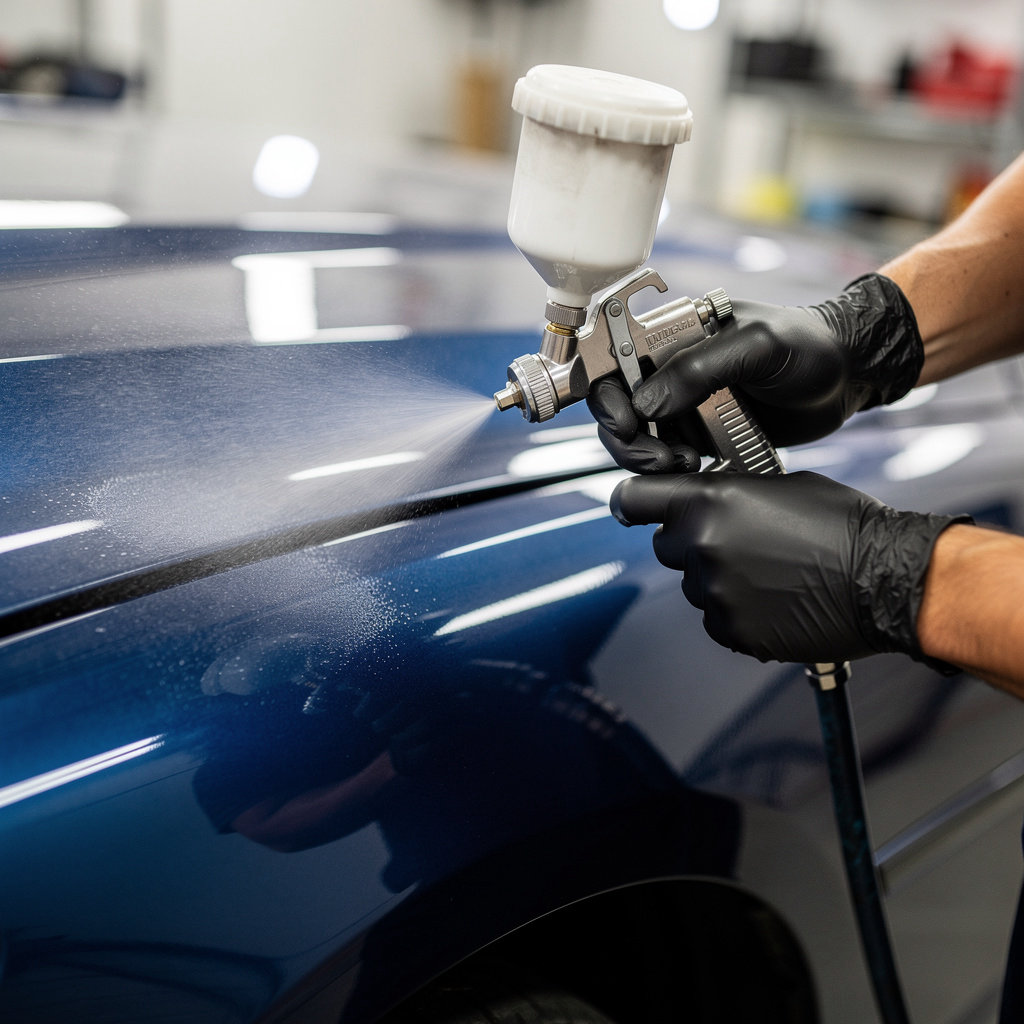 Grand Auto Body and Paint San Diego San Diego expert applying a custom paint finish to a vehicle in San Diego, California